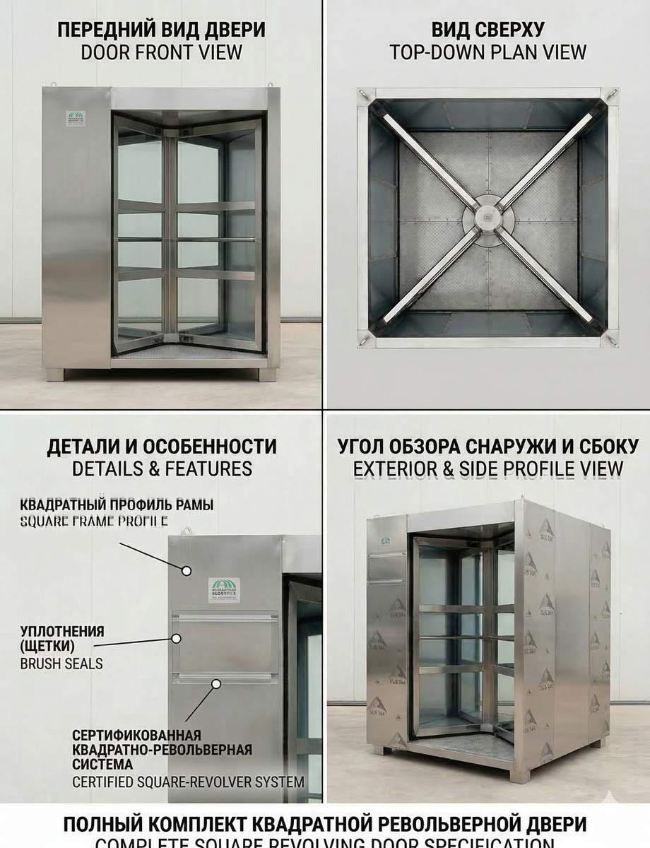 Квадратная дверь-вертушка воздухоопорного сооружения &mdash; комплект с деталями
