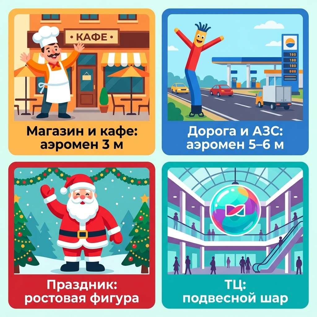 Инфографика: какую надувную фигуру выбрать — магазин, дорога, праздник, торговый центр
