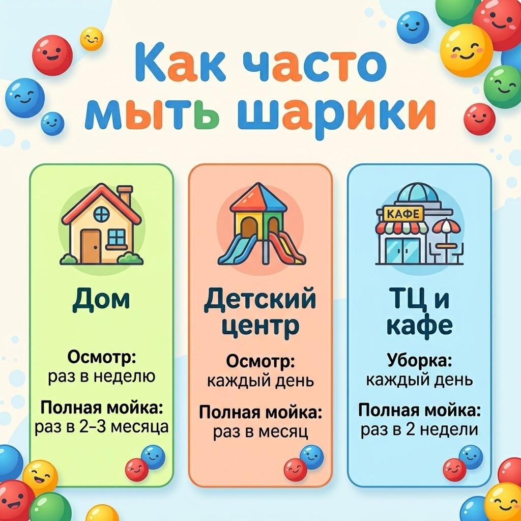Как часто мыть шарики в сухом бассейне: нагрузка и периодичность