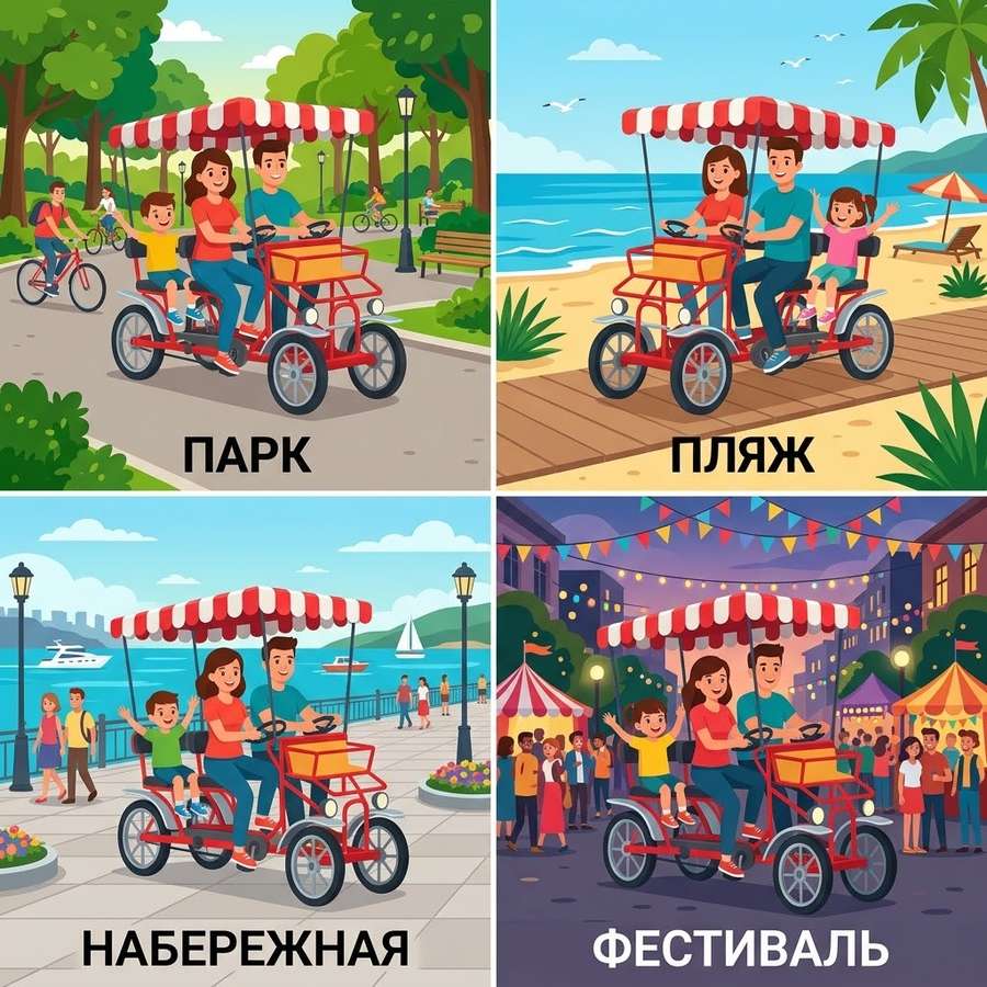Где работает велорикша: парк, пляж, набережная, фестиваль