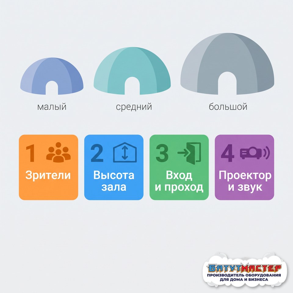 Четыре шага выбора мобильного планетария: зрители, высота зала, вход и проход, проектор и звук