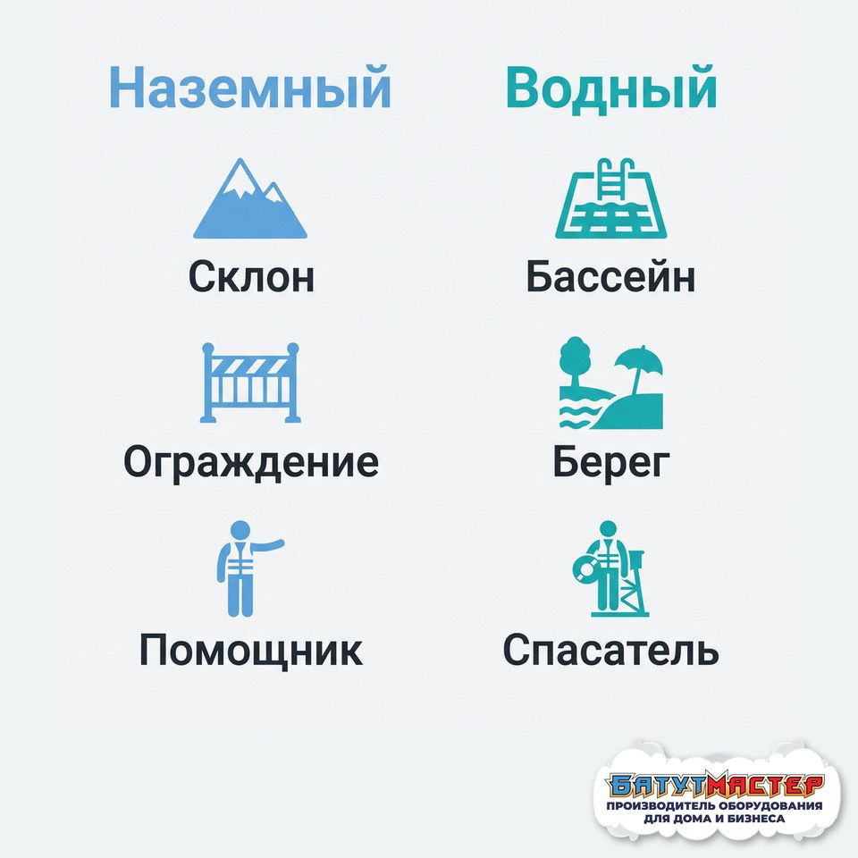 Выбор зорба: наземный (склон, ограждение, помощник) или водный (бассейн, берег, спасатель)