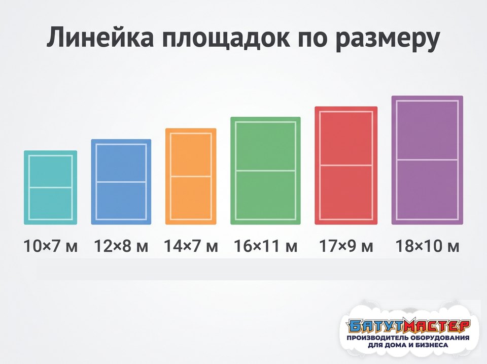 Линейка надувных площадок для боссабола по размеру: от 10×7 до 18×10 м
