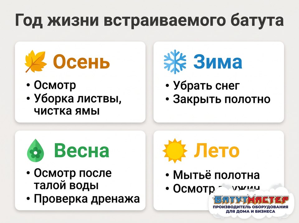 Календарь обслуживания встраиваемого батута: осень, зима, весна, лето