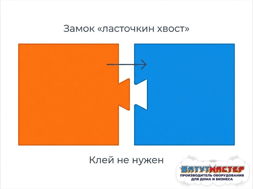 Схема замка «ласточкин хвост» у ЭВА-плиток: выступ входит в паз, клей не нужен