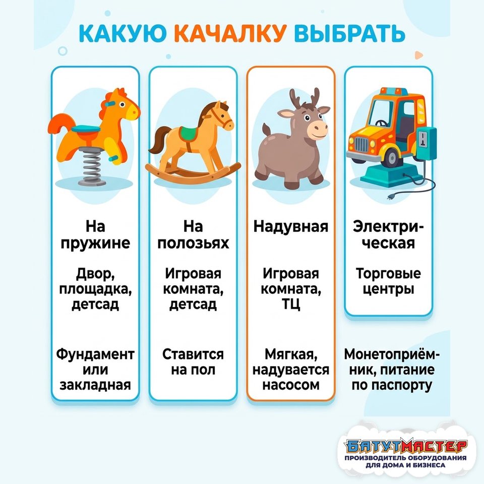Четыре типа детских качалок: на пружине, на полозьях, надувная, электрическая