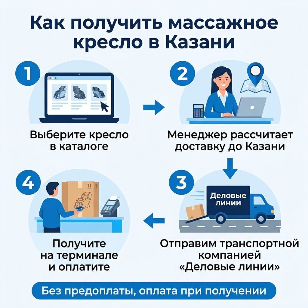 Как получить массажное кресло в Казани: выбрать, рассчитать доставку, отправка ТК «Деловые линии», получение и оплата