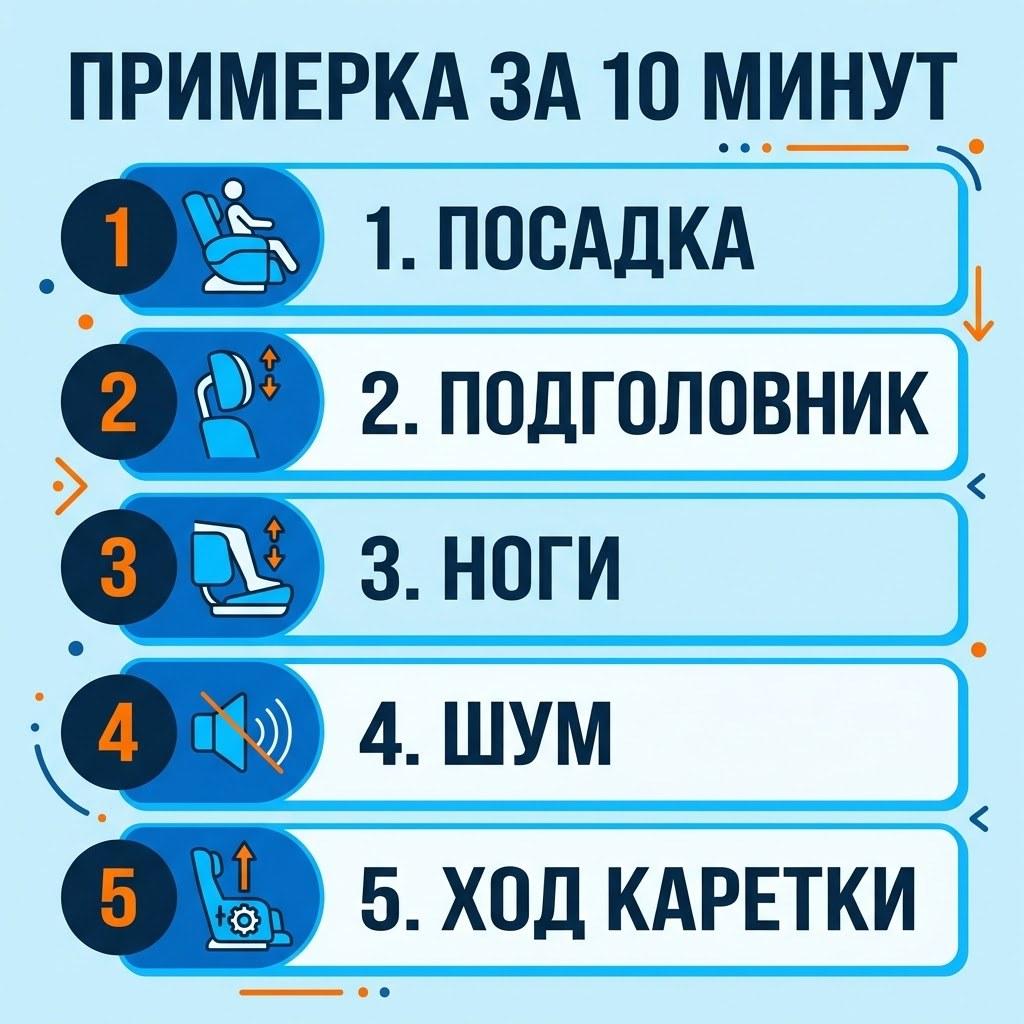 Чек-лист примерки массажного кресла за 10 минут: посадка, подголовник, ноги, шум, ход каретки