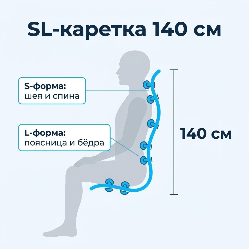 Схема SL-каретки длиной 140 см: S-форма — шея и спина, L-форма — поясница и бёдра