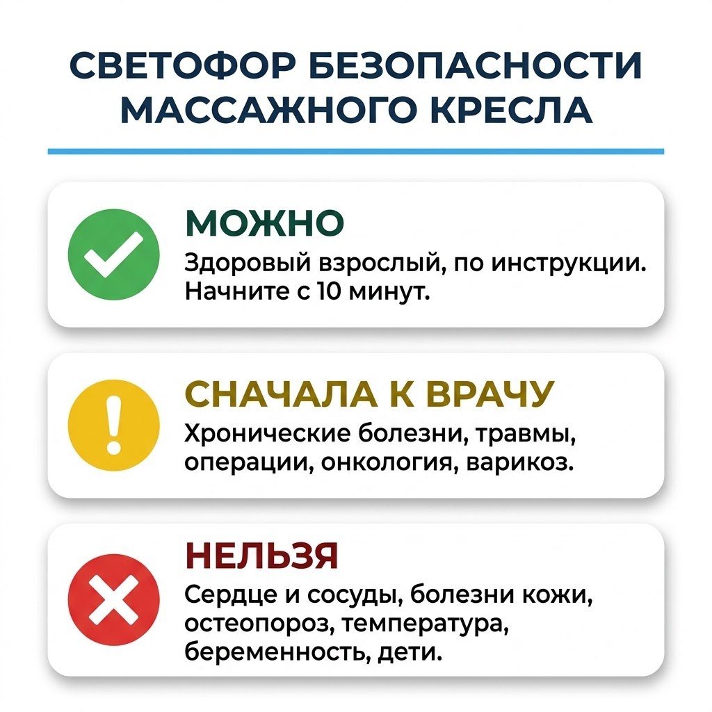Светофор безопасности массажного кресла: когда можно, когда сначала к врачу, когда нельзя