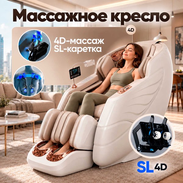 Массажное кресло RelaxMaster Ivory Comfort SL 4D — песочно-золотистое