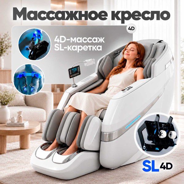 Массажное кресло RelaxMaster Dual Force SL 4D — бело-серое