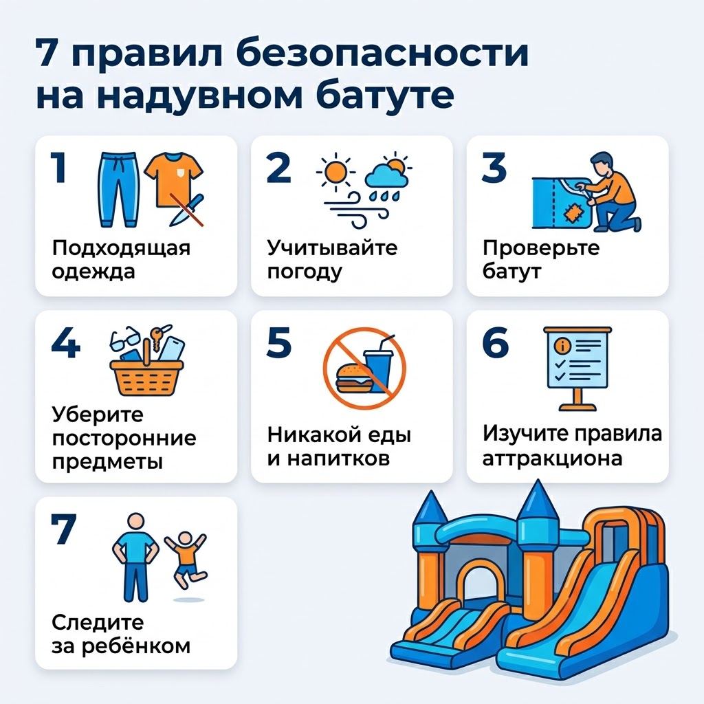 7 правил безопасности детей на надувном батуте — схема